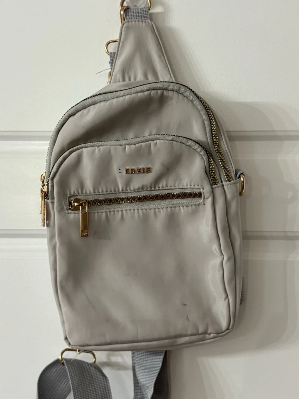 EDZIE Light Gray Women's Crossbody Sling Bag with Gold Hardware